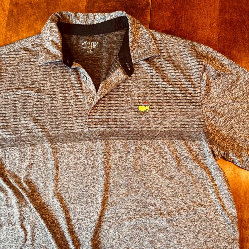 Masters Tech Polo Shirt Mens Large Gray Heathered Golf Short Sleeve Logo Sport